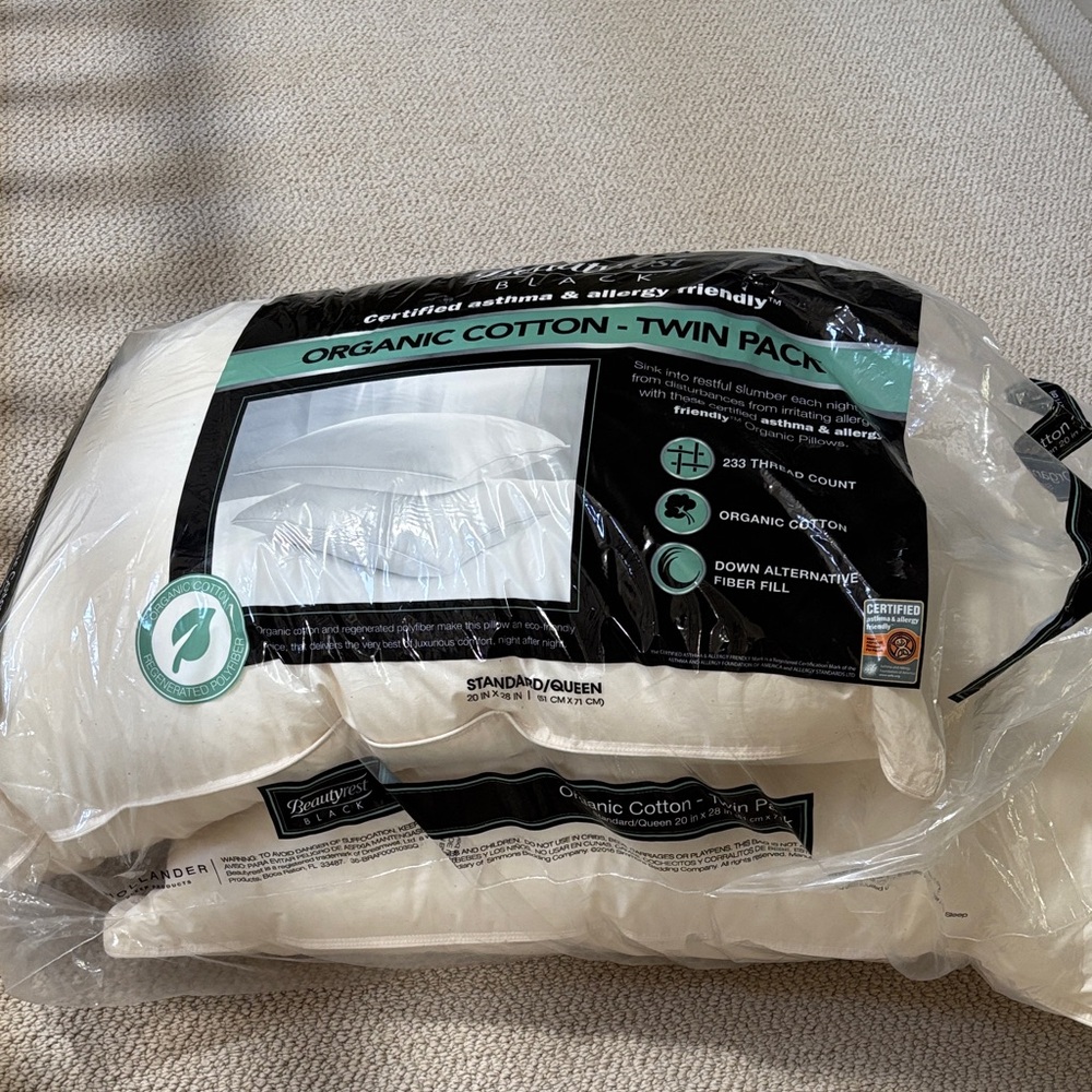 Organic Cotton Twin Pillow Pack - White (Brand: Beautyrest)
